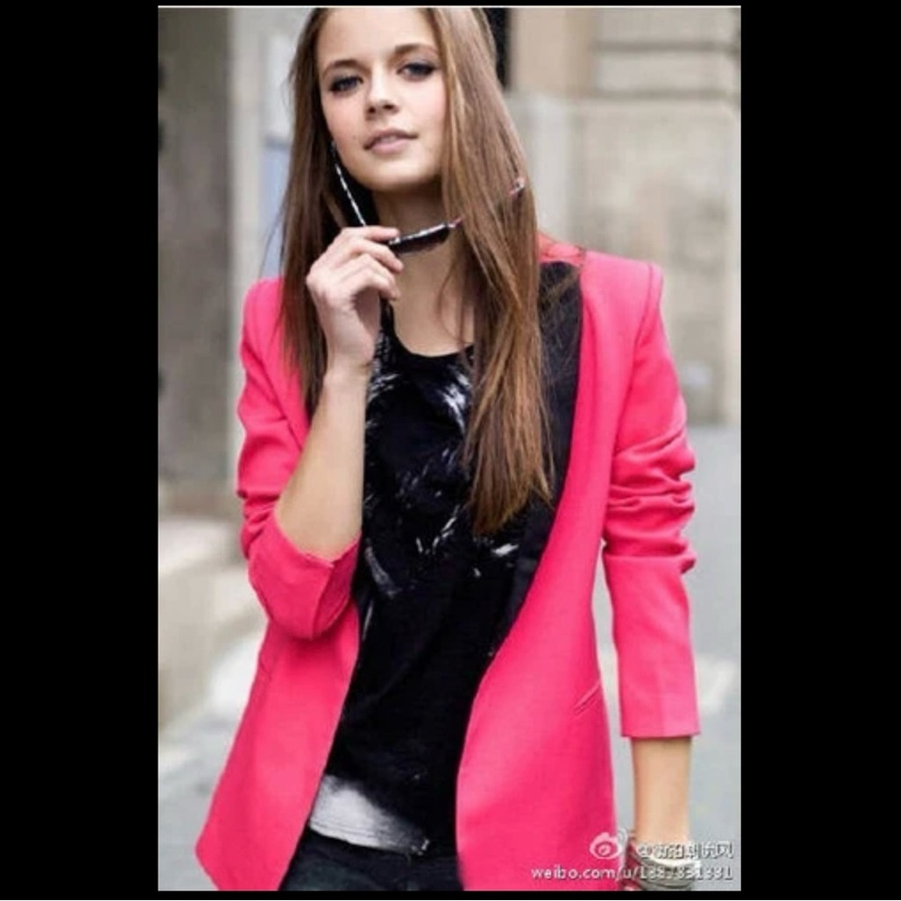 Zara Woman Studio Pink Blue Satin Lapel Women’s 100% Wool Blazer Jacket Sz XS - Picture 9 of 11